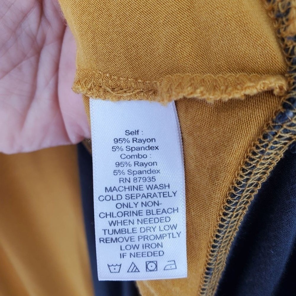 LOGO Lori Goldstein Womens S Mustard Colorblock Tunic Top Asymmetrical Hem - Picture 7 of 9